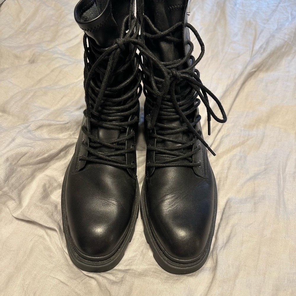 Ash Black Lace-Up Combat Boots SZ 10